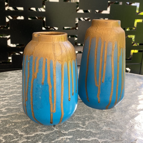 Set of two teal and gold hand painted ceramic vases or pen/pencil holders - Picture 6 of 6